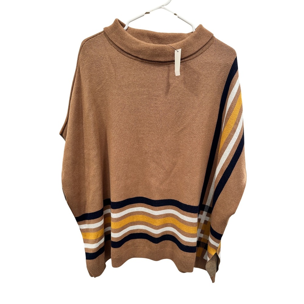 Talbots Women's‎ Brown Plaid Knit Poncho Cowl Neck Size XS S
